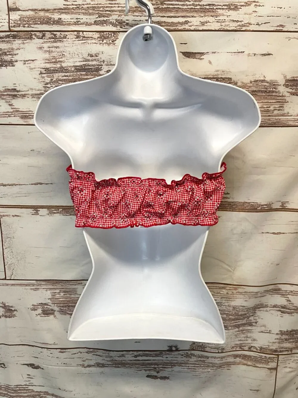Pink by Frankie's bikinis Ladybug Lane gingham bandeau swim top
